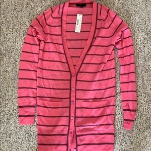 J Crew Pink Striped Cardigan